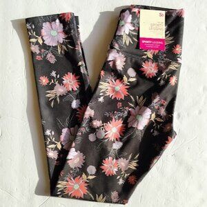 SO Sporty High Rise Leggings w/ Crossover Waistband Black Floral XS NWT